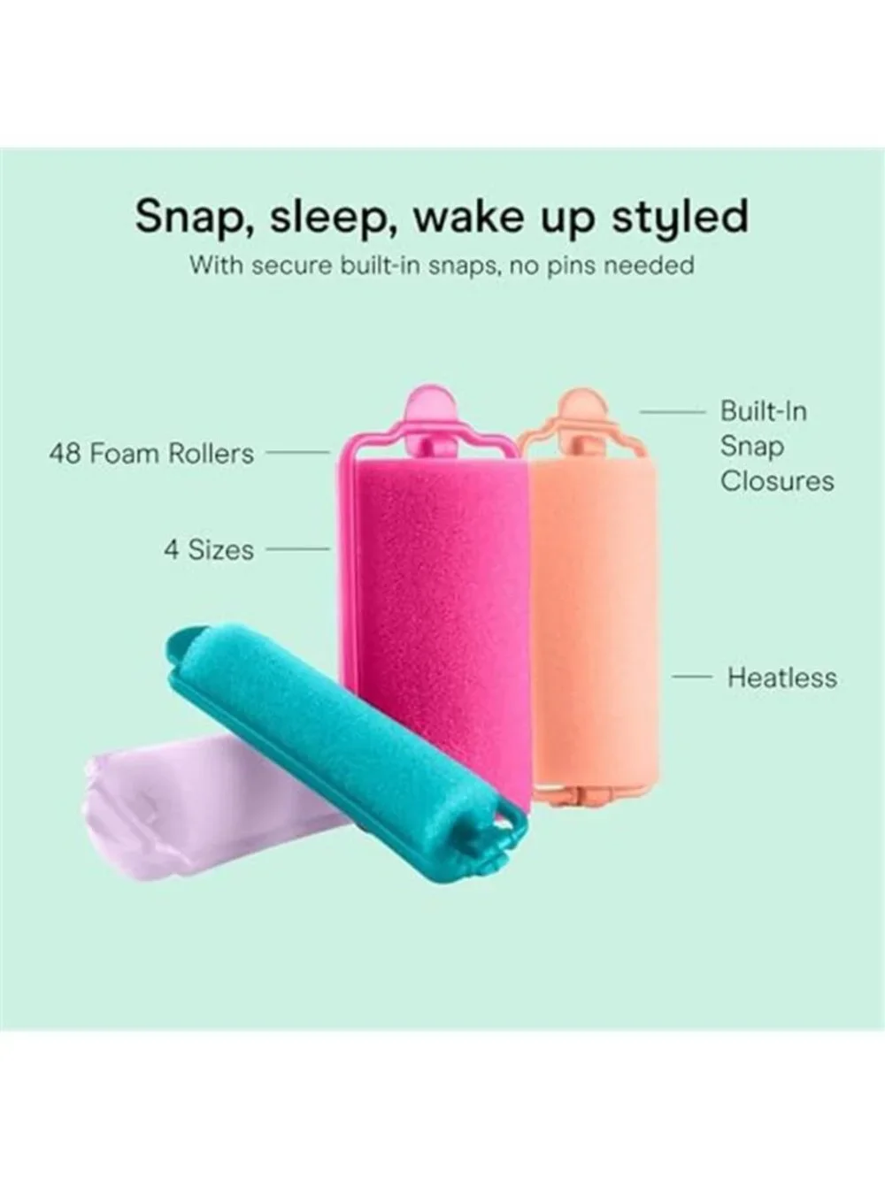 Conair Hair Rollers for Heatless Curls Overnight, Snap Closures, 48 Count | 4